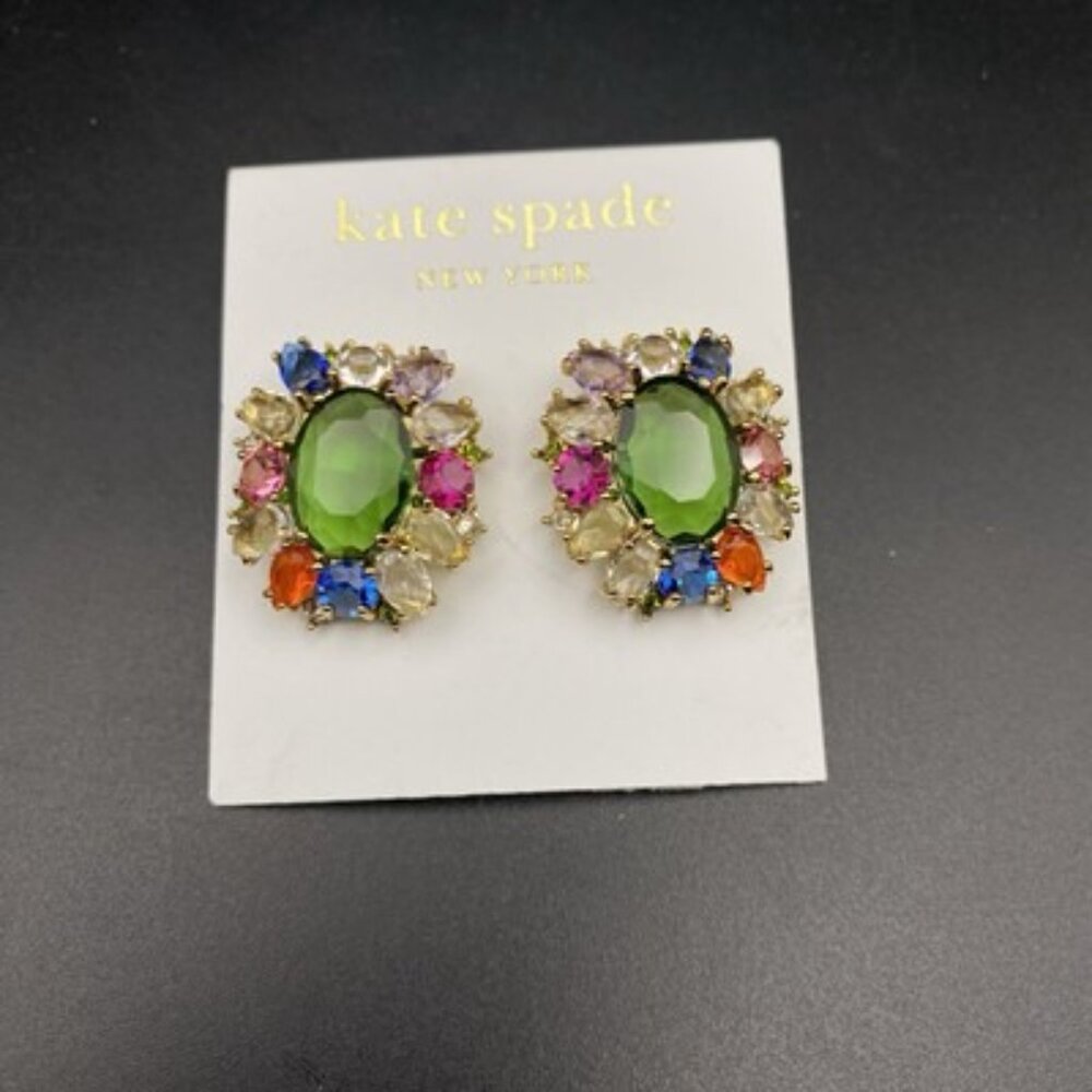 Kate Spade Candy Shop Cluster Studs Crystal Multicolor Facet Party Gold Tone 1" - Picture 2 of 7